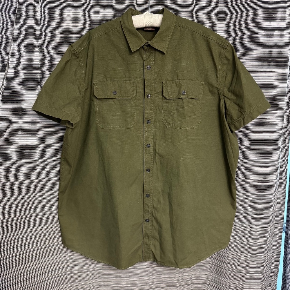 Men’s Great Northwest Clothing Co Army Green Cotton Ripstop S S Shirt Size 1XLT